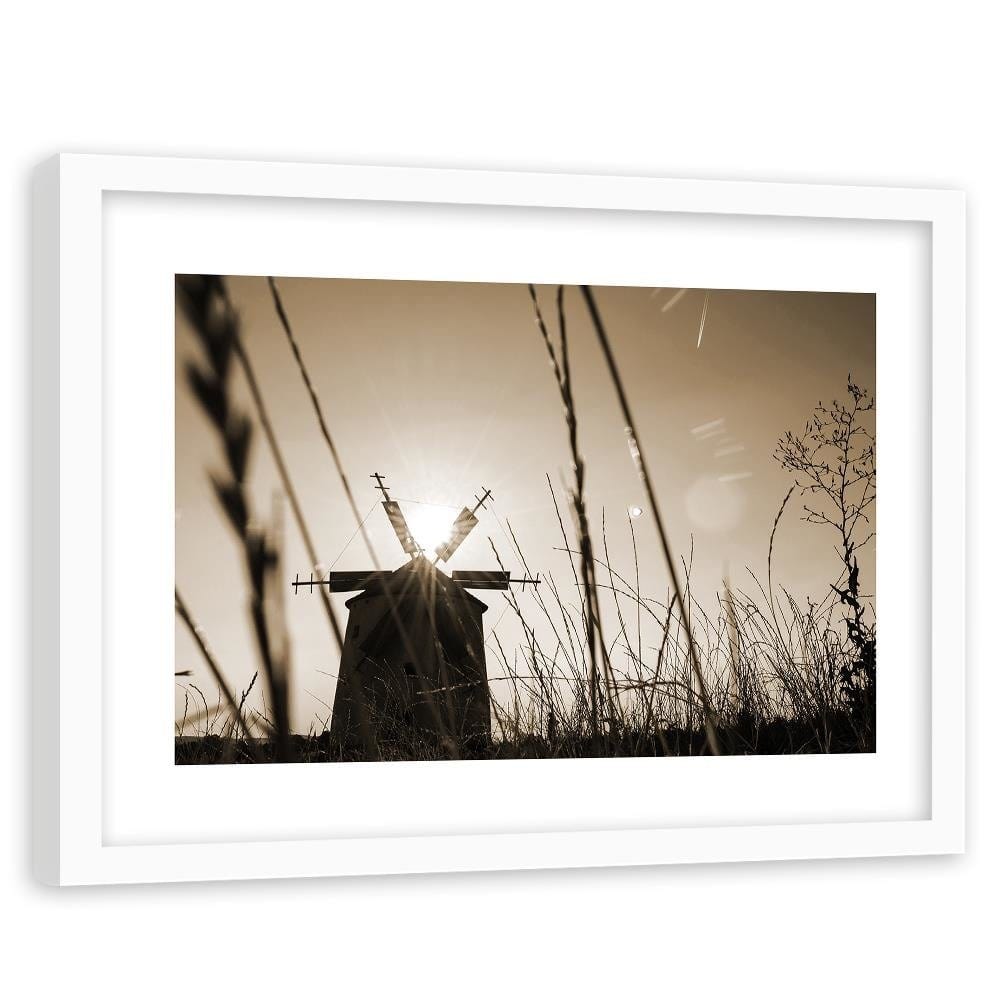 Glezna baltā rāmī - Windmill At Sunset 1 Home Trends DECO