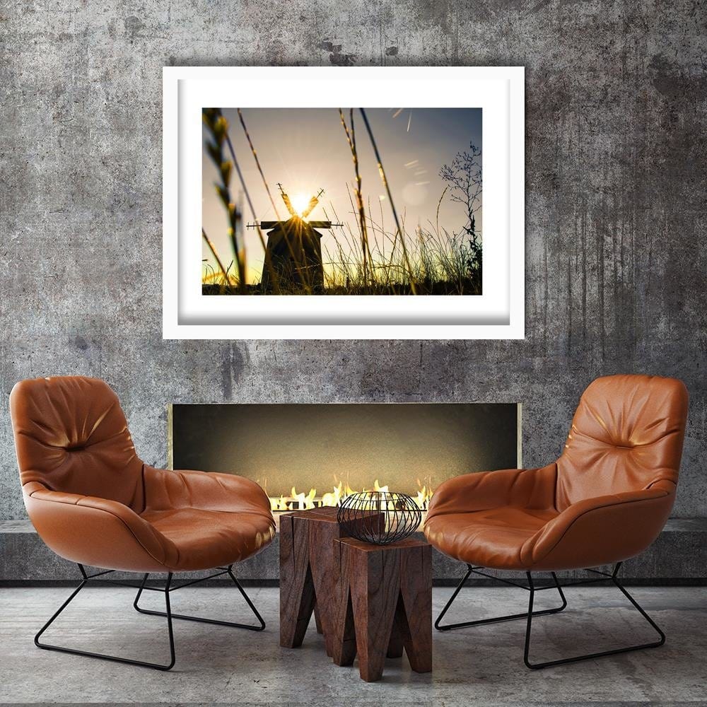 Glezna baltā rāmī - Windmill At Sunset 3 Home Trends DECO