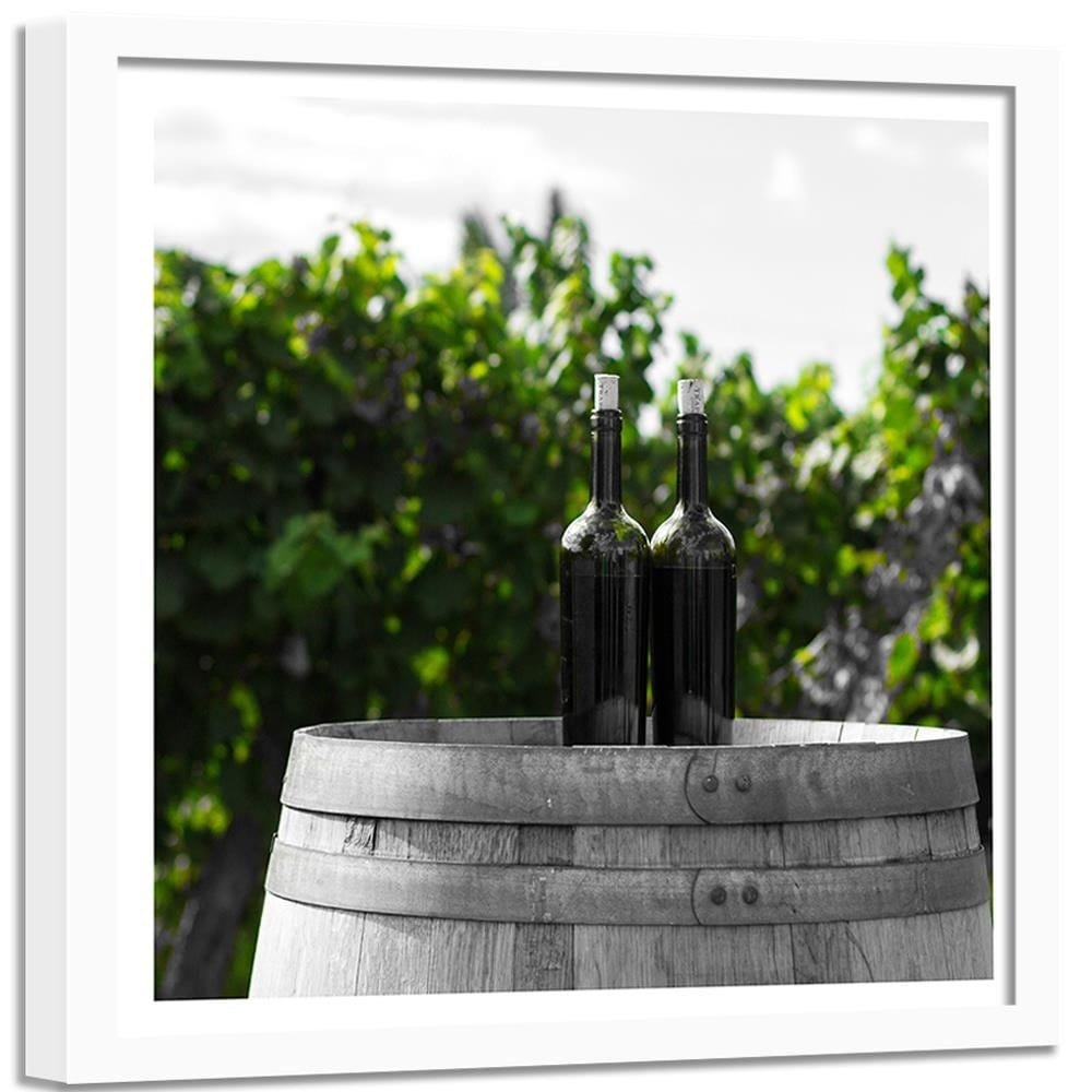 Glezna baltā rāmī - Wine Bottles On The Barrel 2 Home Trends DECO