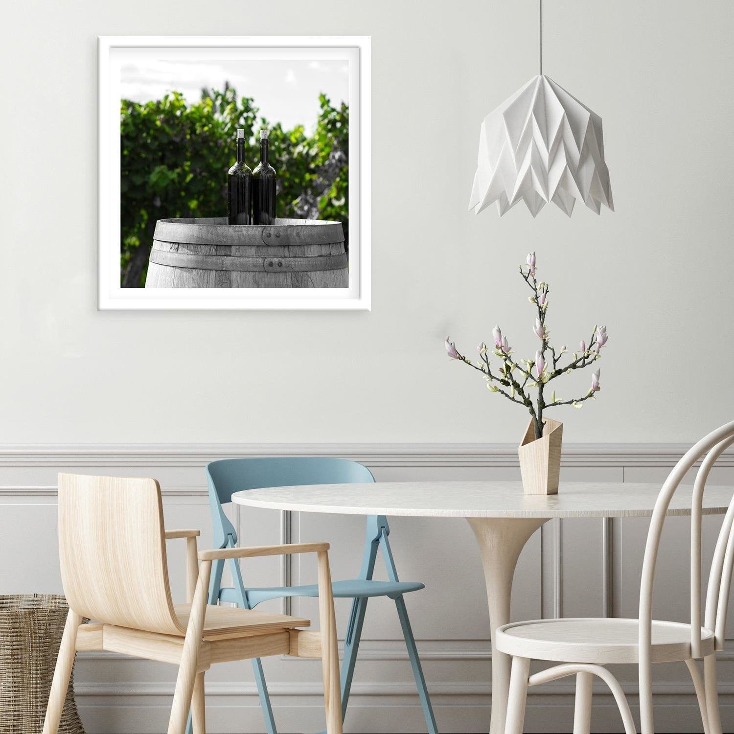 Glezna baltā rāmī - Wine Bottles On The Barrel 2 Home Trends DECO