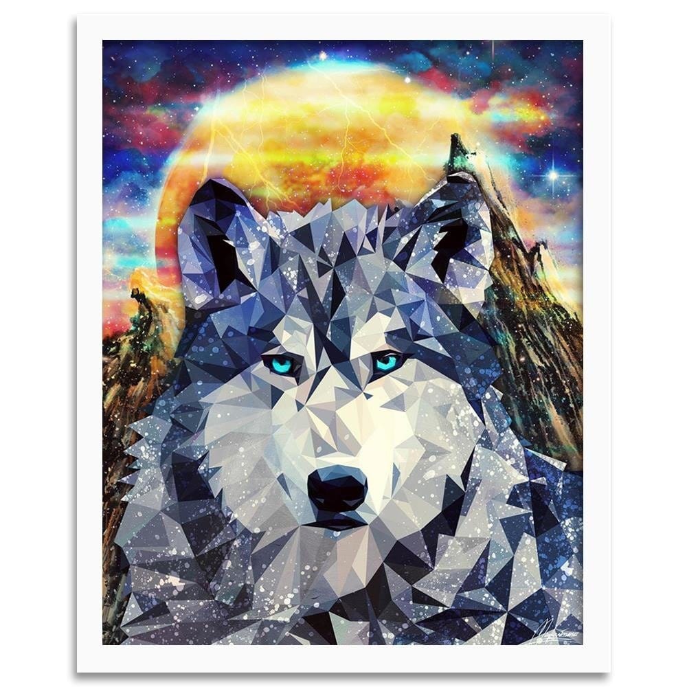 Glezna baltā rāmī - Wolf On A Background Of Mountains Home Trends DECO