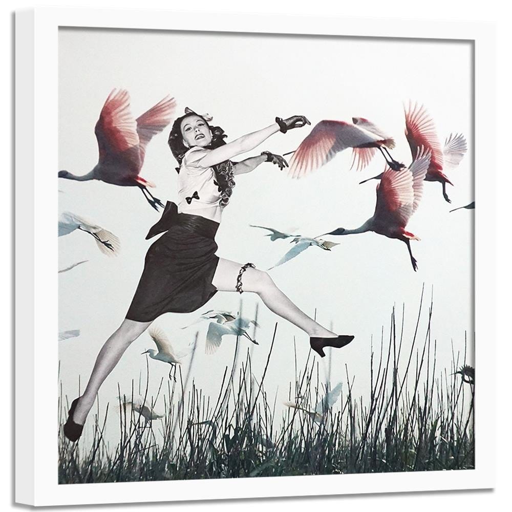 Glezna baltā rāmī - Woman And Geese Home Trends DECO