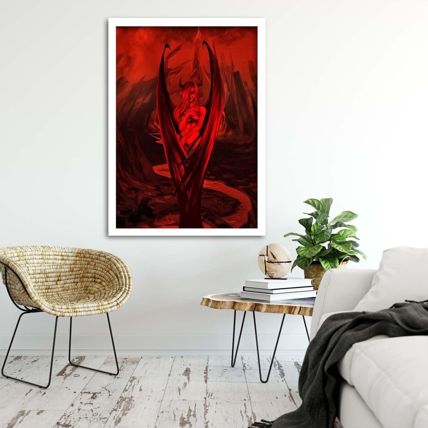 Glezna baltā rāmī - Woman Bat Home Trends DECO