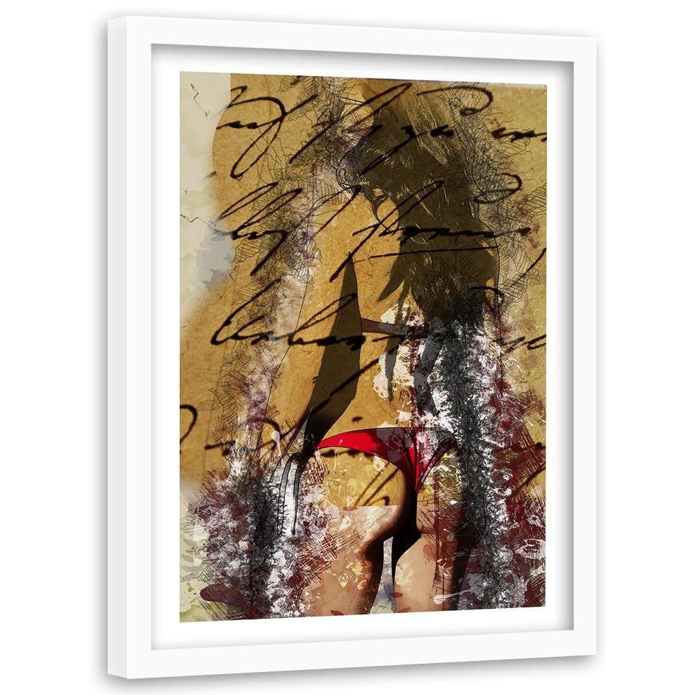 Glezna baltā rāmī - Woman In Bikini Abstraction Home Trends DECO