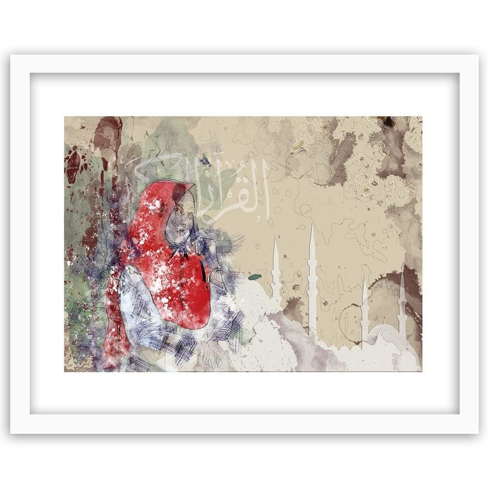 Glezna baltā rāmī - Woman In Red Headscarf Home Trends DECO