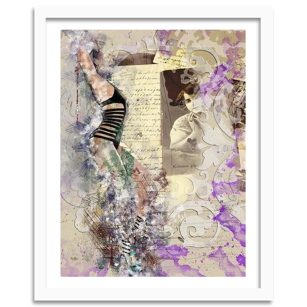 Glezna baltā rāmī - Woman In Swimsuit Abstraction Home Trends DECO