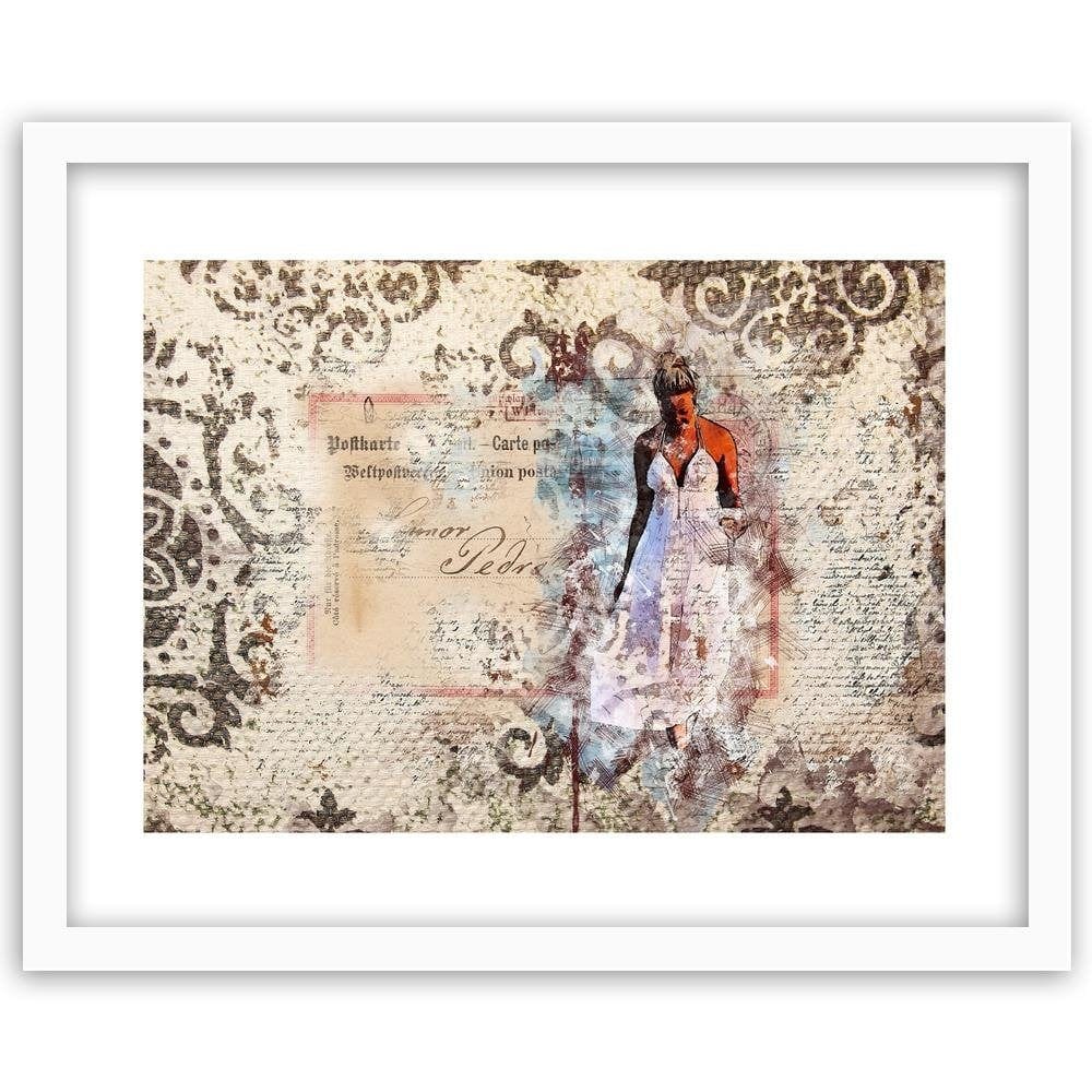 Glezna baltā rāmī - Woman In White Dress Home Trends DECO