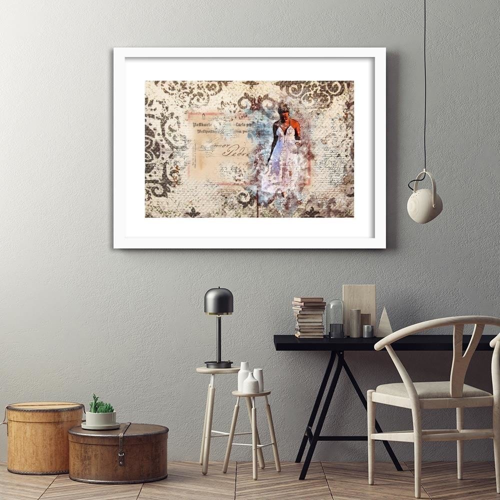 Glezna baltā rāmī - Woman In White Dress Home Trends DECO