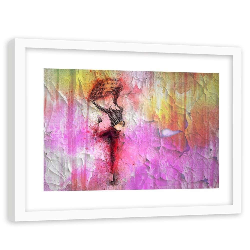 Glezna baltā rāmī - Woman Leaping With Joy Home Trends DECO