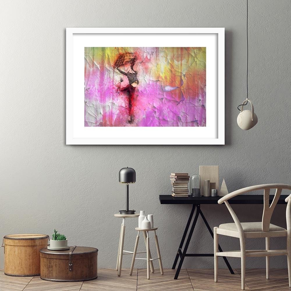 Glezna baltā rāmī - Woman Leaping With Joy Home Trends DECO