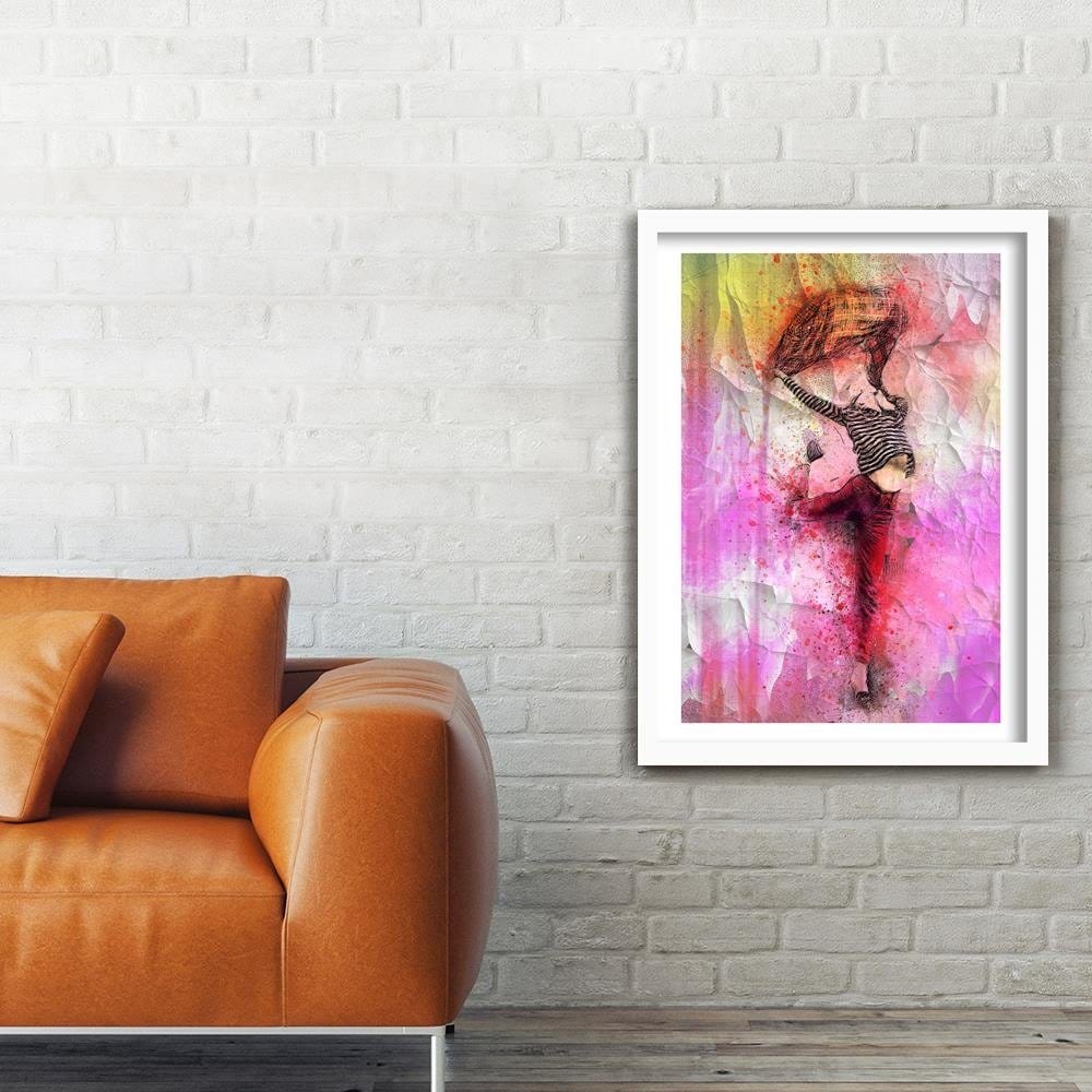 Glezna baltā rāmī - Woman Leaping With Joy Home Trends DECO