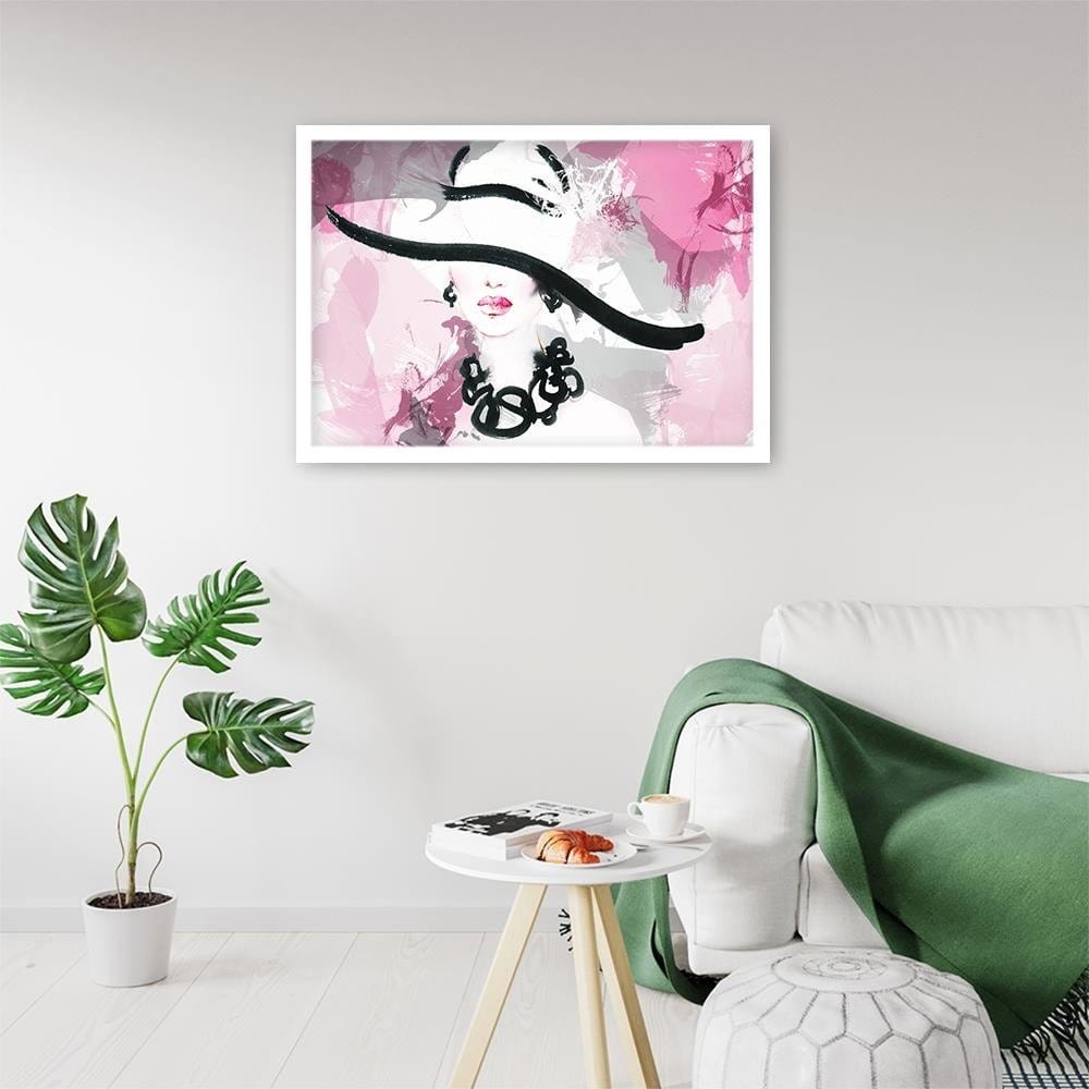 Glezna baltā rāmī - Woman Pink Abstraction Home Trends DECO