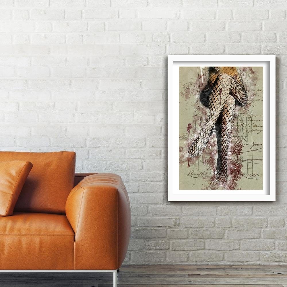 Glezna baltā rāmī - Woman's Legs In Fishnets Abstraction Home Trends DECO