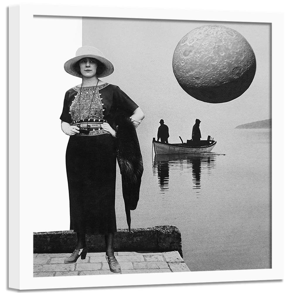 Glezna baltā rāmī - Woman With Binoculars Home Trends DECO