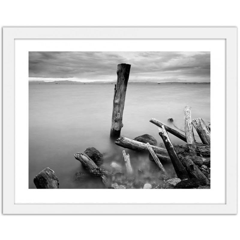 Glezna baltā rāmī - Wooden logs on the shore Home Trends DECO