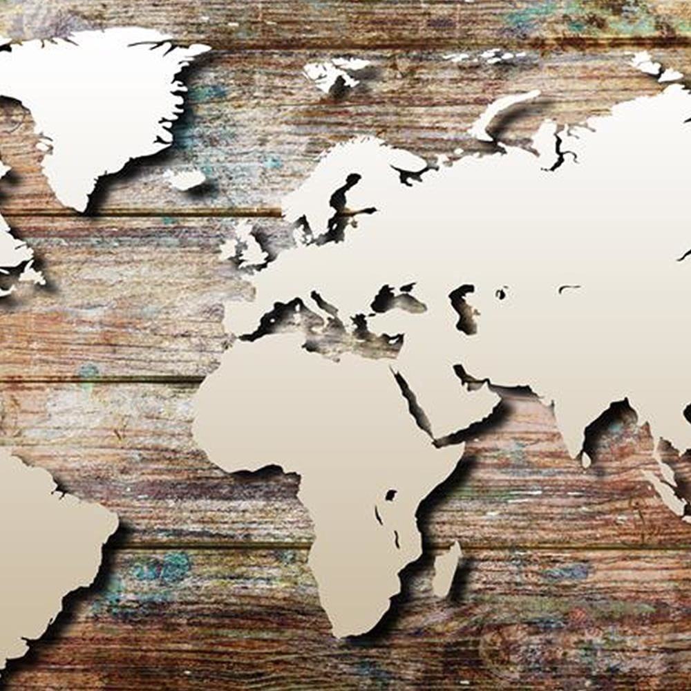 Glezna baltā rāmī - World Map On Old Boards Home Trends DECO