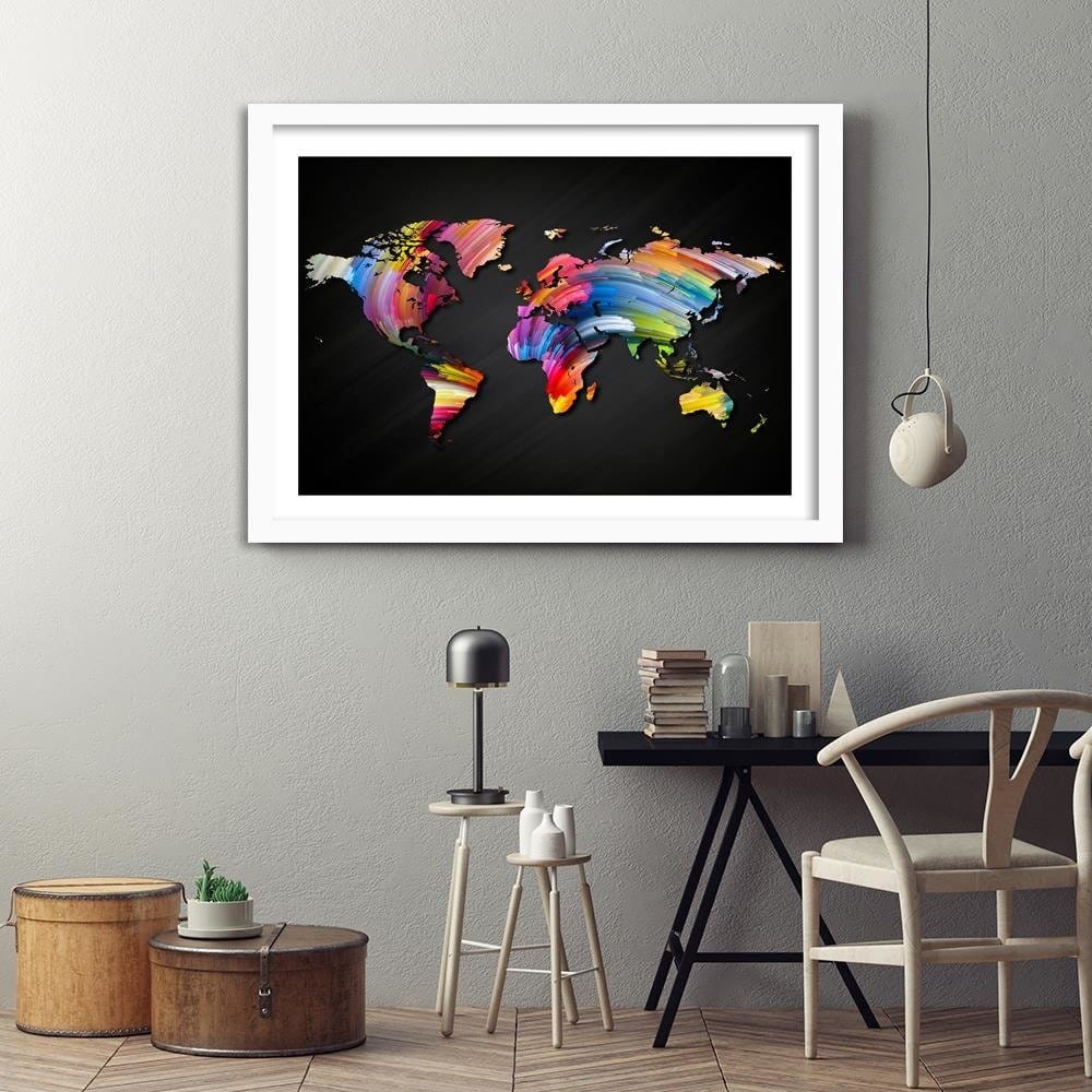 Glezna baltā rāmī - World Map With Different Colors Home Trends DECO