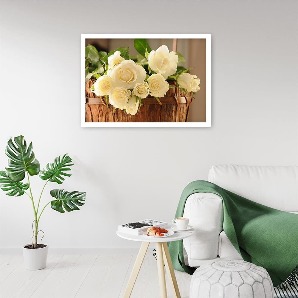 Glezna baltā rāmī - Yellow Flowers In The Basket Home Trends DECO