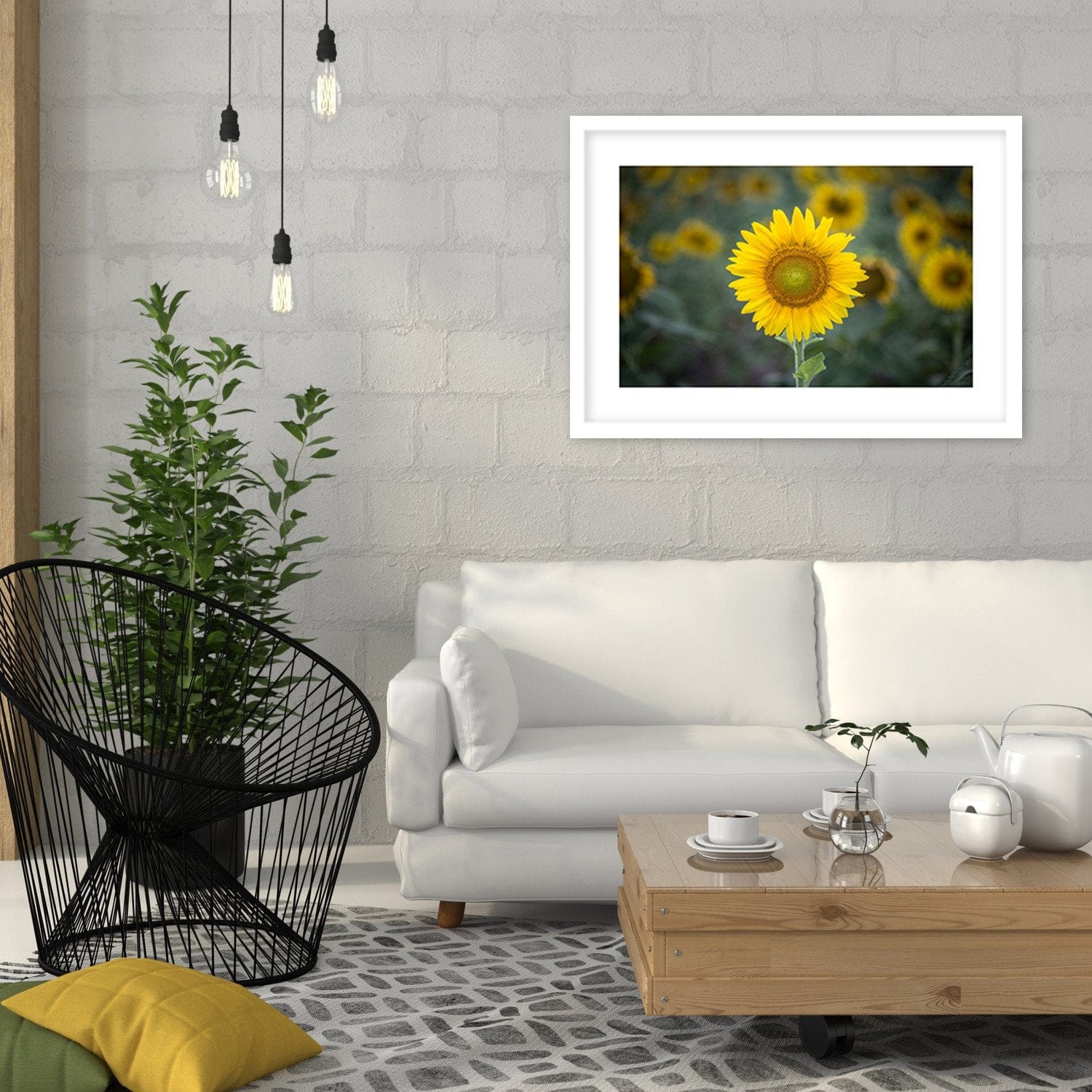 Glezna baltā rāmī - Young Sunflower Home Trends DECO