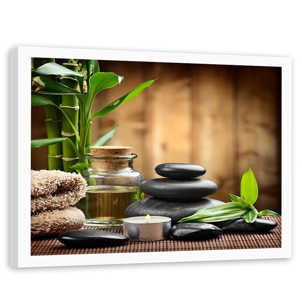 Glezna baltā rāmī - Zen Black Stones And Bamboo Home Trends DECO