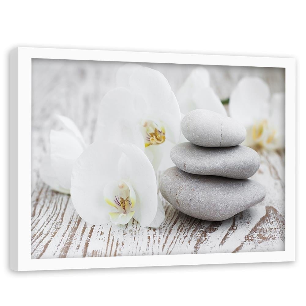 Glezna baltā rāmī - Zen Flowers And Stones Home Trends DECO