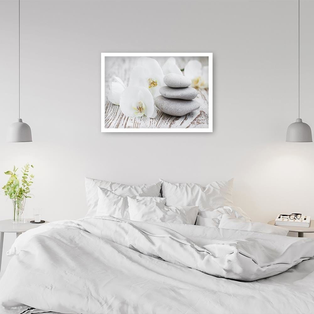 Glezna baltā rāmī - Zen Flowers And Stones Home Trends DECO