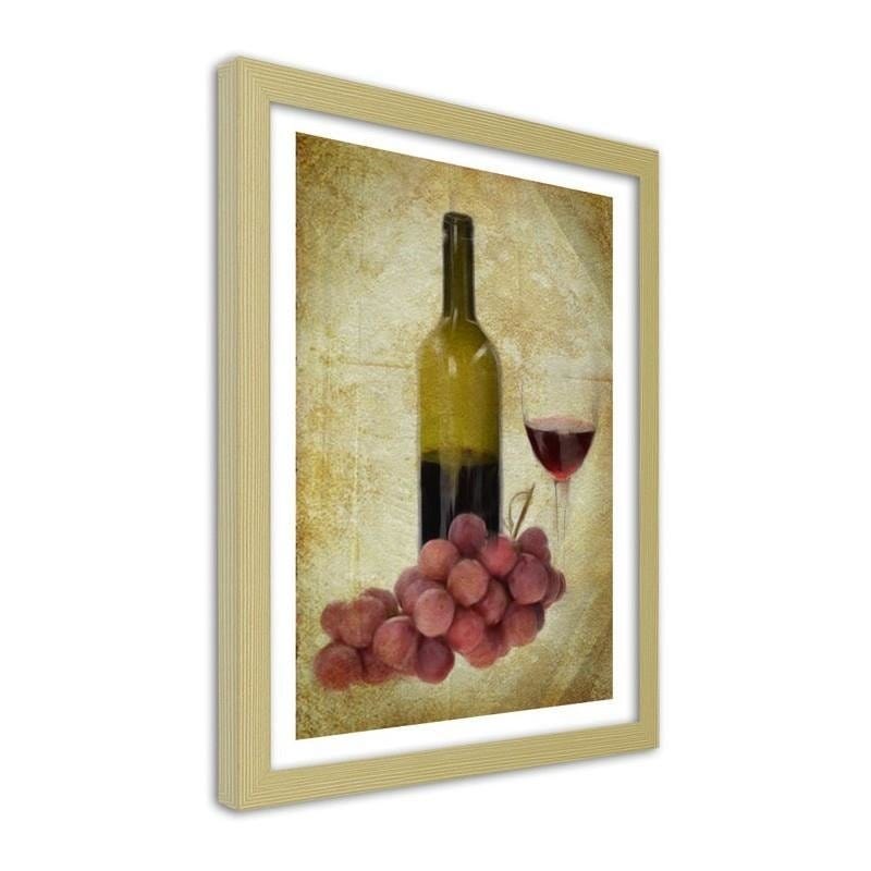 Glezna bēšā rāmī - A bottle of wine and grapes Home Trends DECO