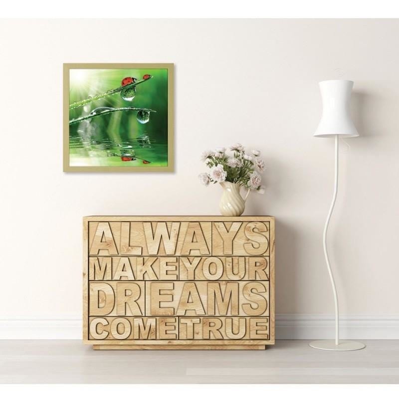 Glezna bēšā rāmī - A ladybird on a dewy grass Home Trends DECO