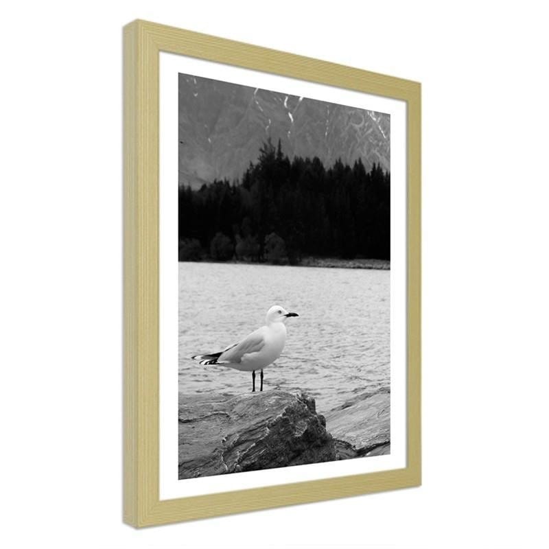 Glezna bēšā rāmī - A seagull on a rock Home Trends DECO