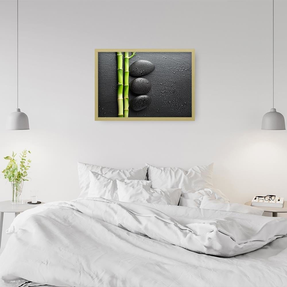 Glezna bēšā rāmī - Bamboos On The Black Stones Home Trends DECO