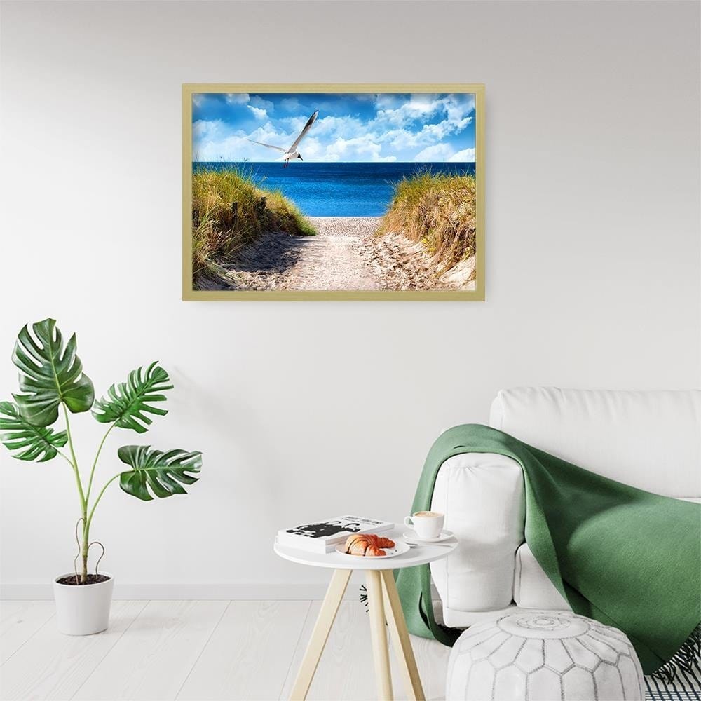 Glezna bēšā rāmī - Bird Above The Beach Home Trends DECO