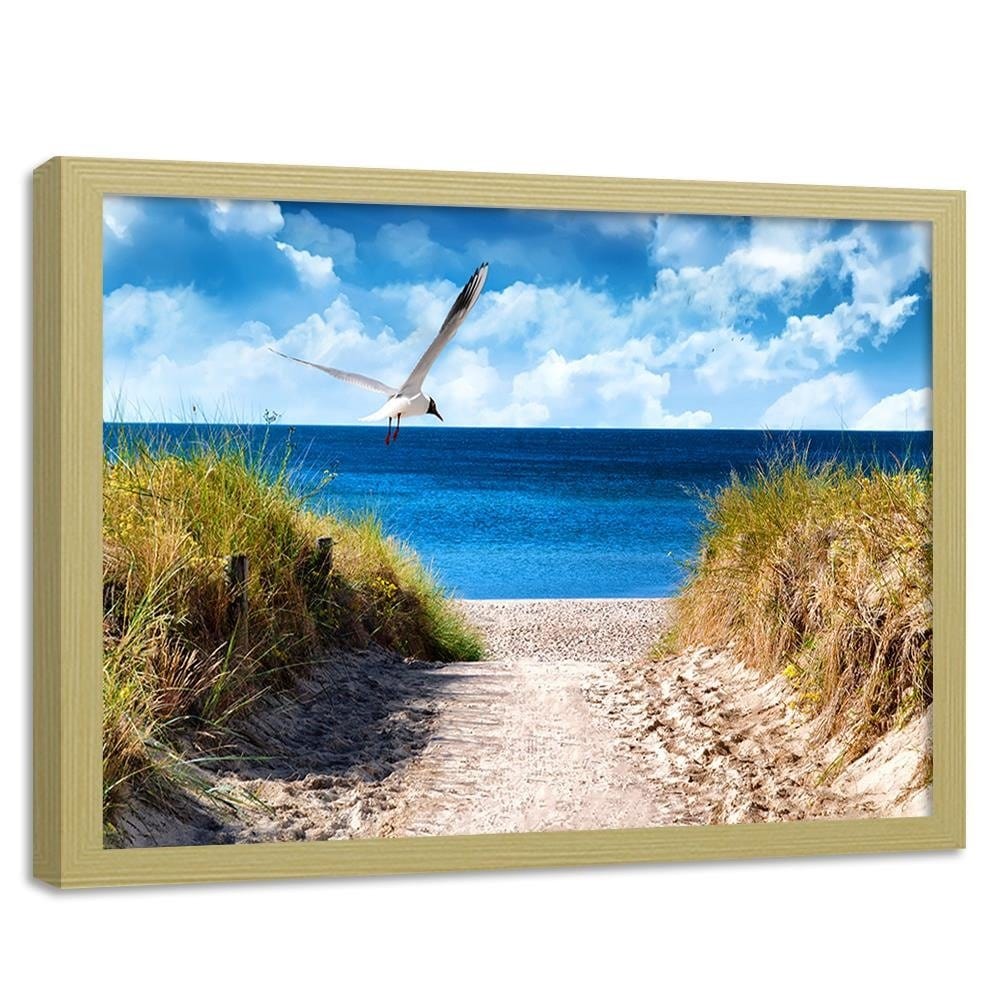 Glezna bēšā rāmī - Bird Above The Beach Home Trends DECO
