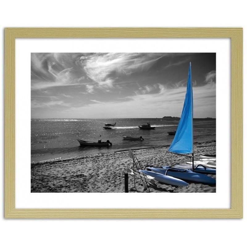 Glezna bēšā rāmī - Blue catamaran Home Trends DECO