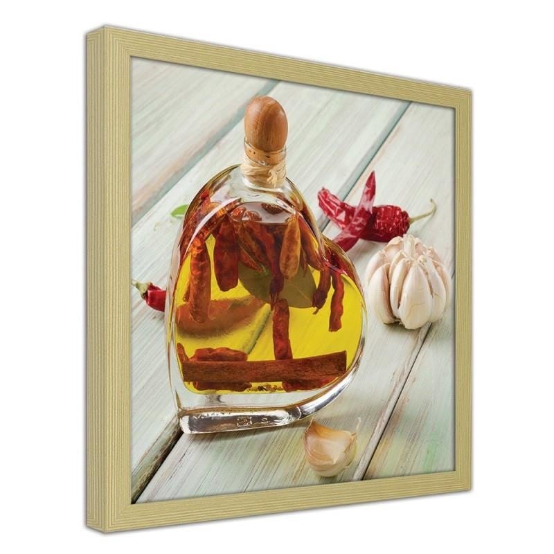 Glezna bēšā rāmī - Bottle of olive oil on a wooden table Home Trends DECO