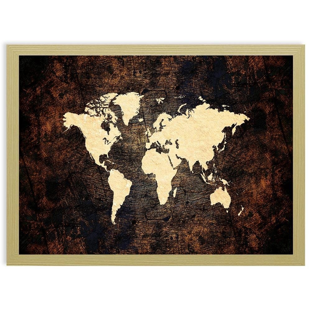 Glezna bēšā rāmī - Brown Map Of The World Home Trends DECO