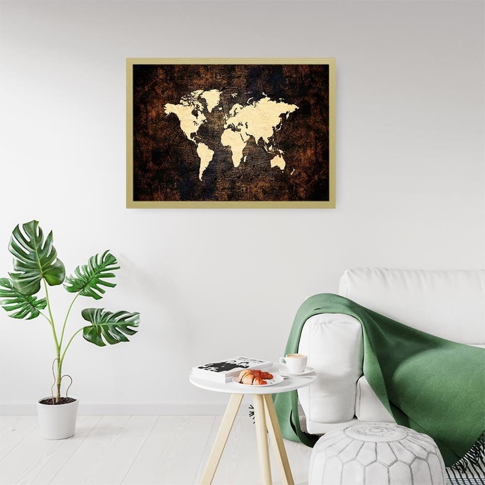 Glezna bēšā rāmī - Brown Map Of The World Home Trends DECO