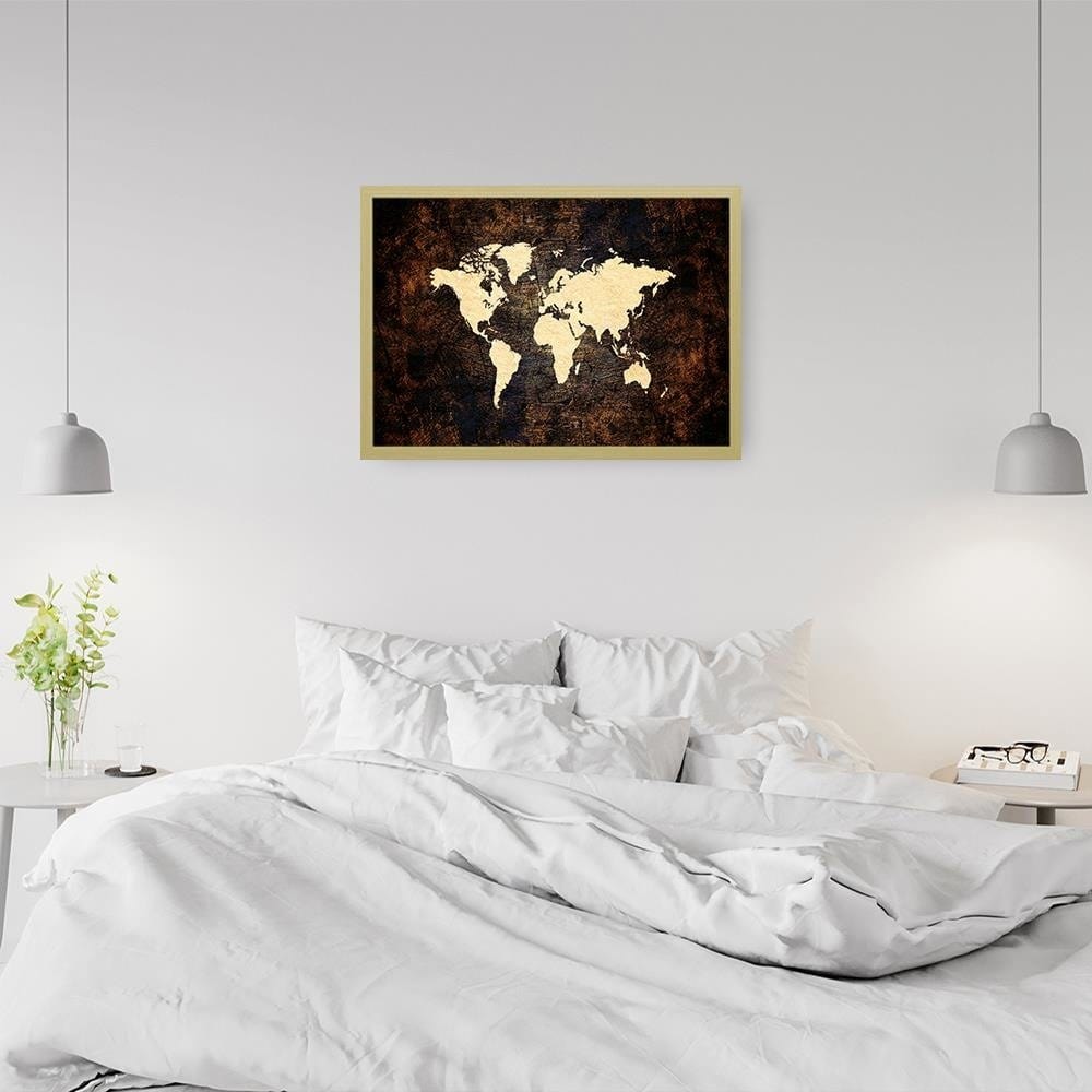 Glezna bēšā rāmī - Brown Map Of The World Home Trends DECO