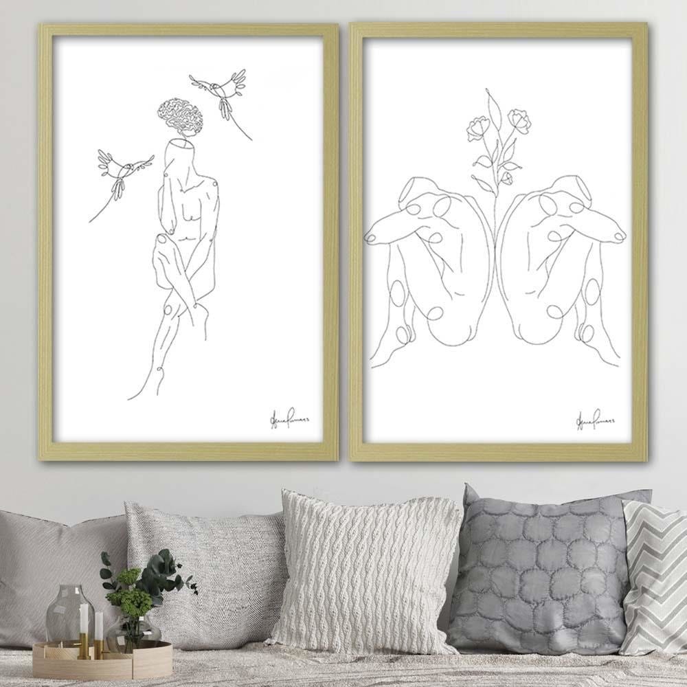 Glezna bēšā rāmī - Human And The Bird Home Trends DECO
