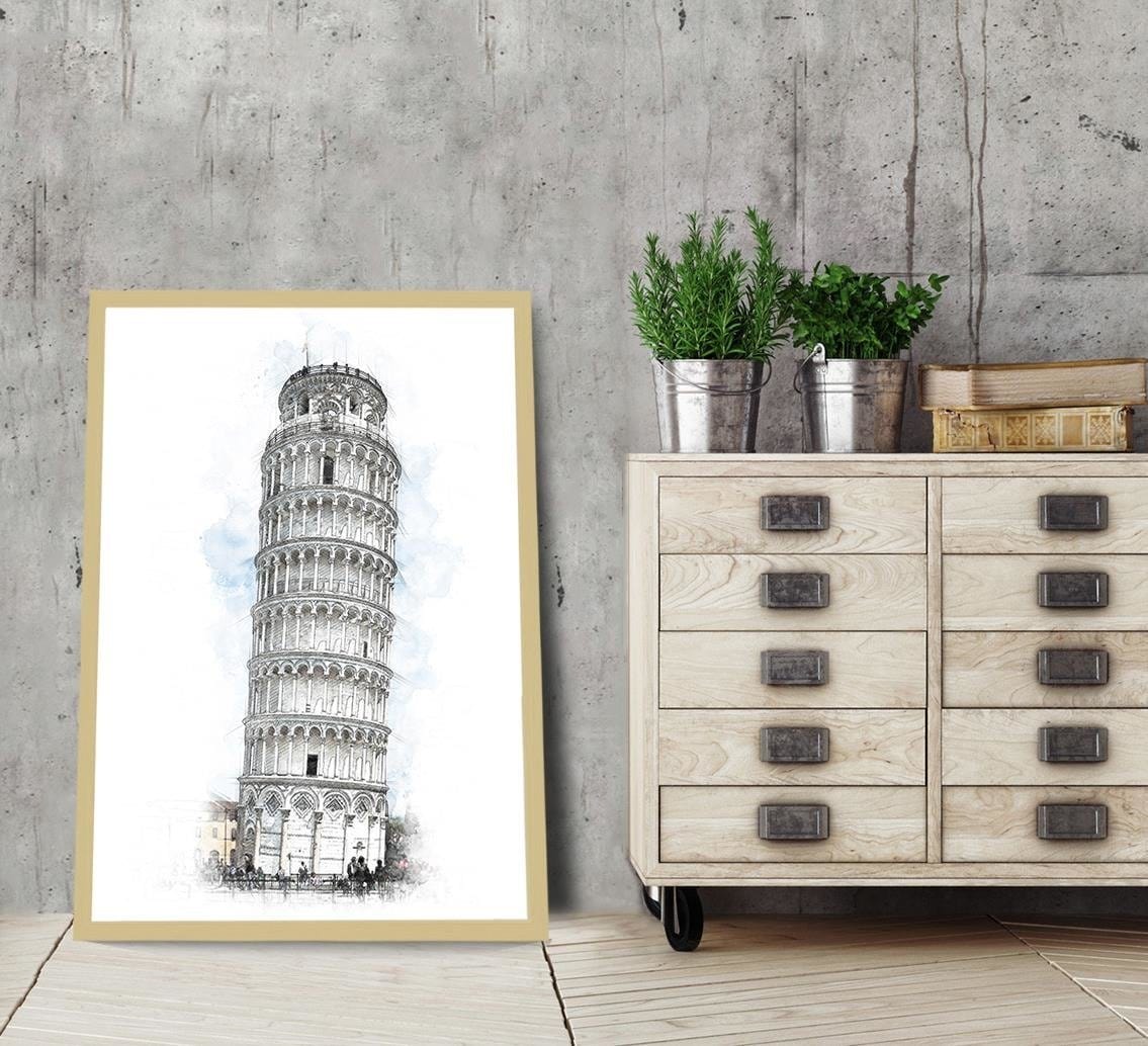 Glezna bēšā rāmī - Leaning Tower Grey Home Trends DECO