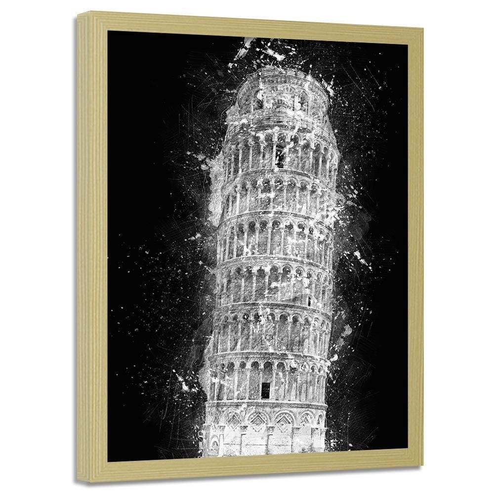 Glezna bēšā rāmī - Leaning Tower Of Pisa At Night Home Trends DECO