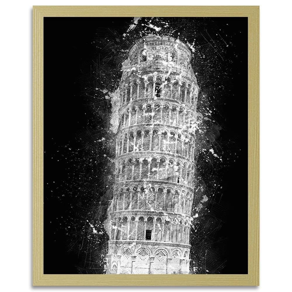 Glezna bēšā rāmī - Leaning Tower Of Pisa At Night Home Trends DECO