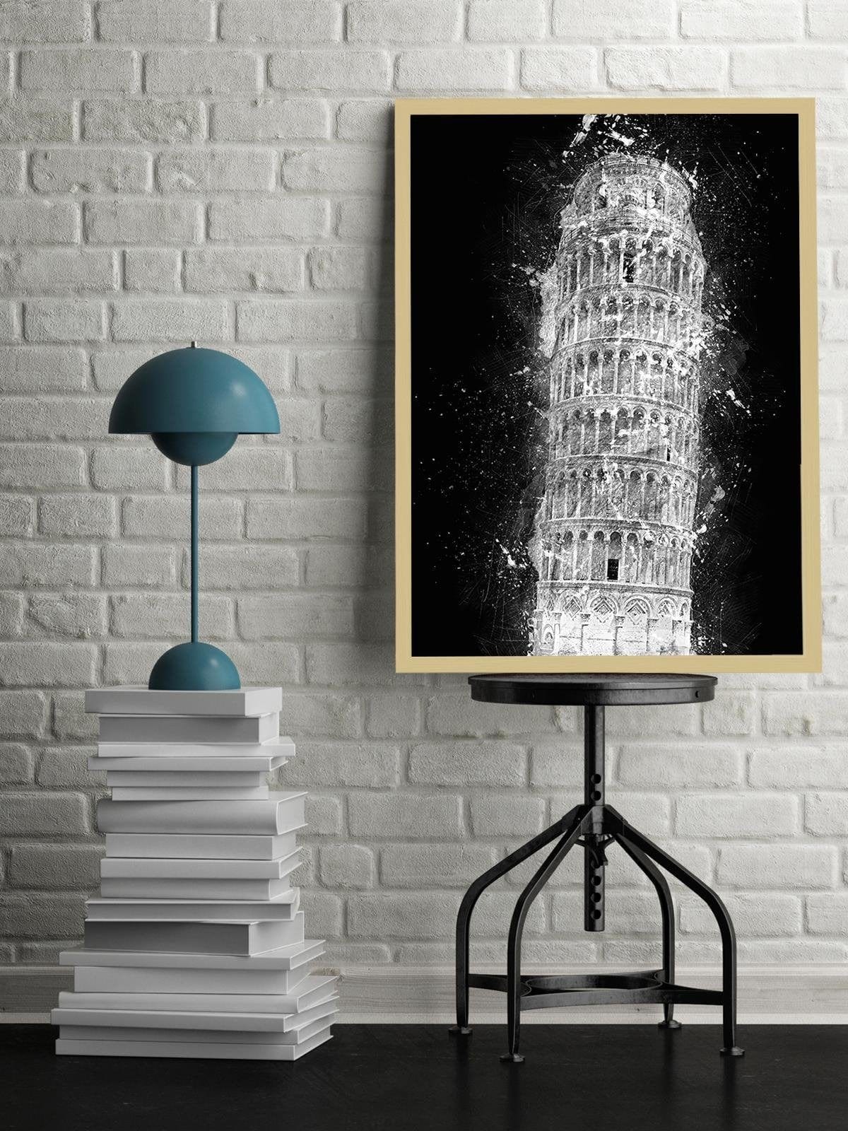 Glezna bēšā rāmī - Leaning Tower Of Pisa At Night Home Trends DECO