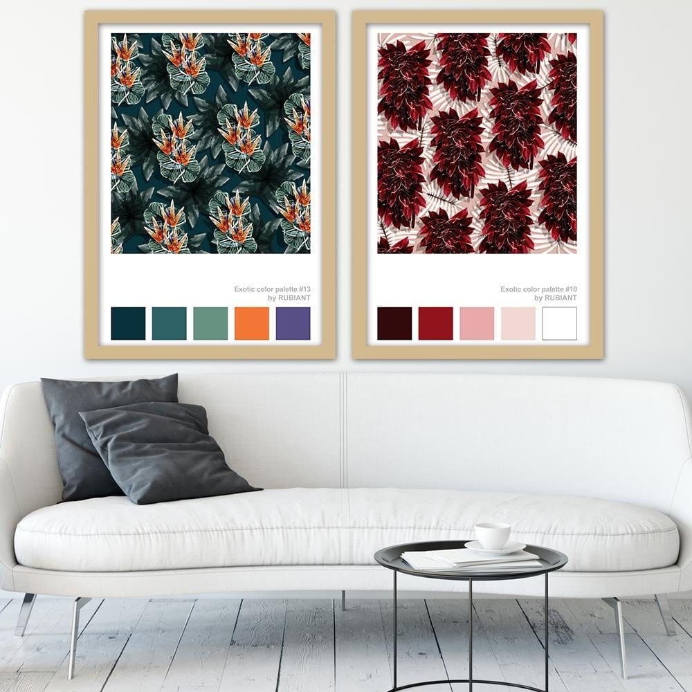 Glezna bēšā rāmī - Leaves Exotic Red Home Trends DECO