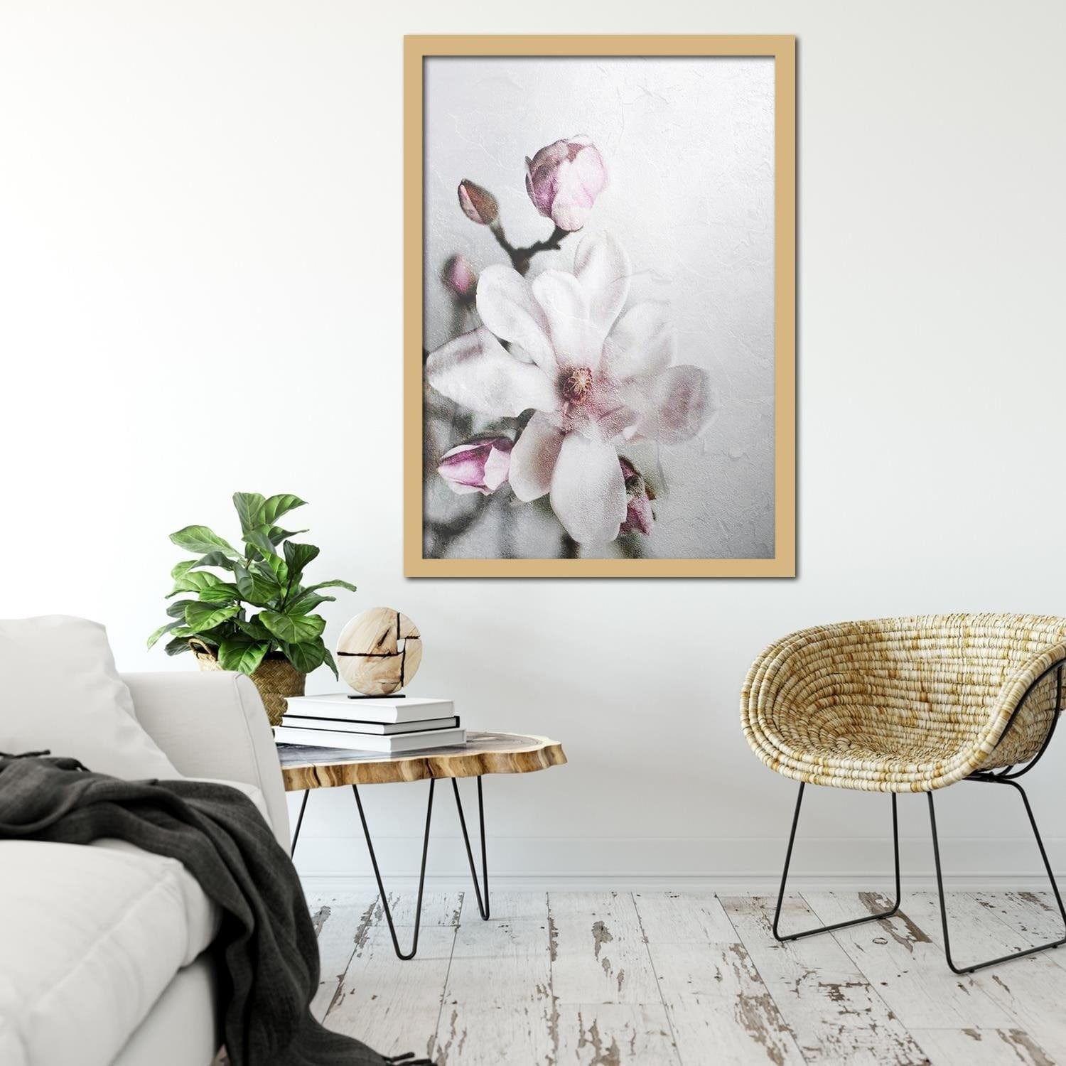 Glezna bēšā rāmī - Magnolia Flower Home Trends DECO