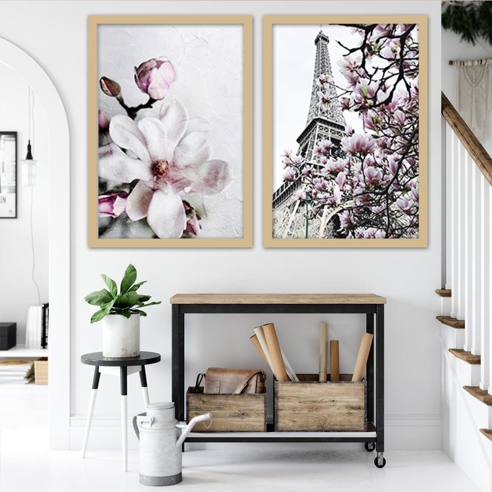 Glezna bēšā rāmī - Magnolia Flower Home Trends DECO