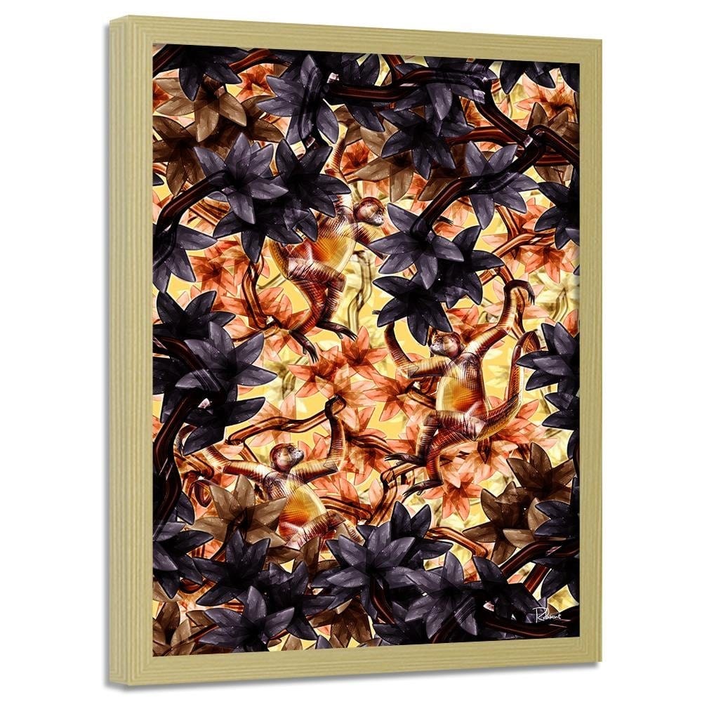 Glezna bēšā rāmī - Monkeys Image Animal Print Brown Home Trends DECO