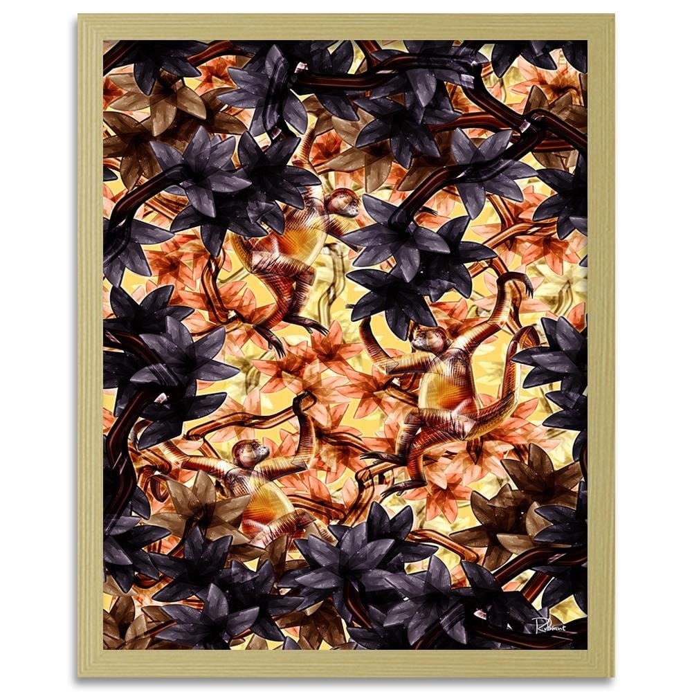 Glezna bēšā rāmī - Monkeys Image Animal Print Brown Home Trends DECO