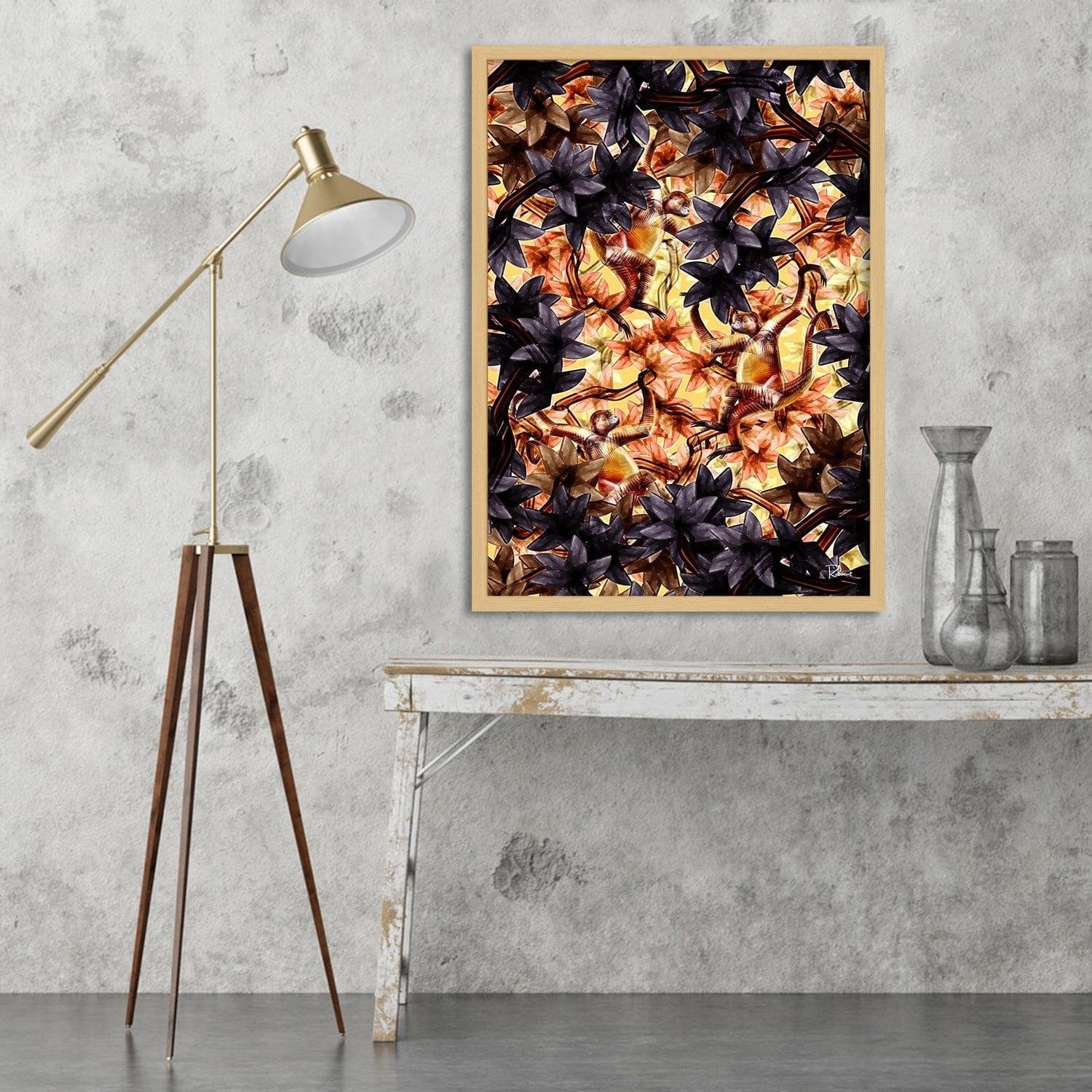 Glezna bēšā rāmī - Monkeys Image Animal Print Brown Home Trends DECO