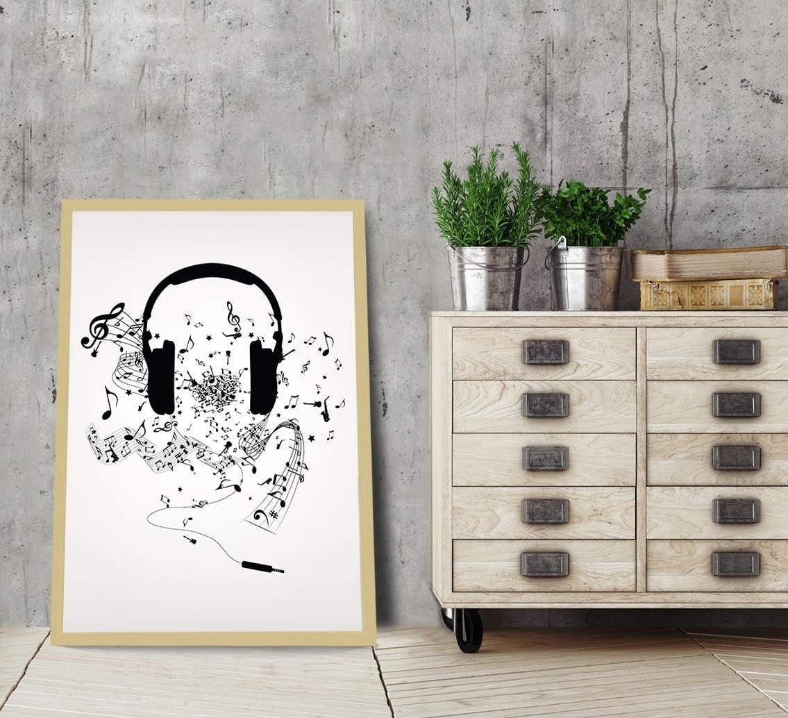 Glezna bēšā rāmī - Music Morife Image Black And White Home Trends DECO