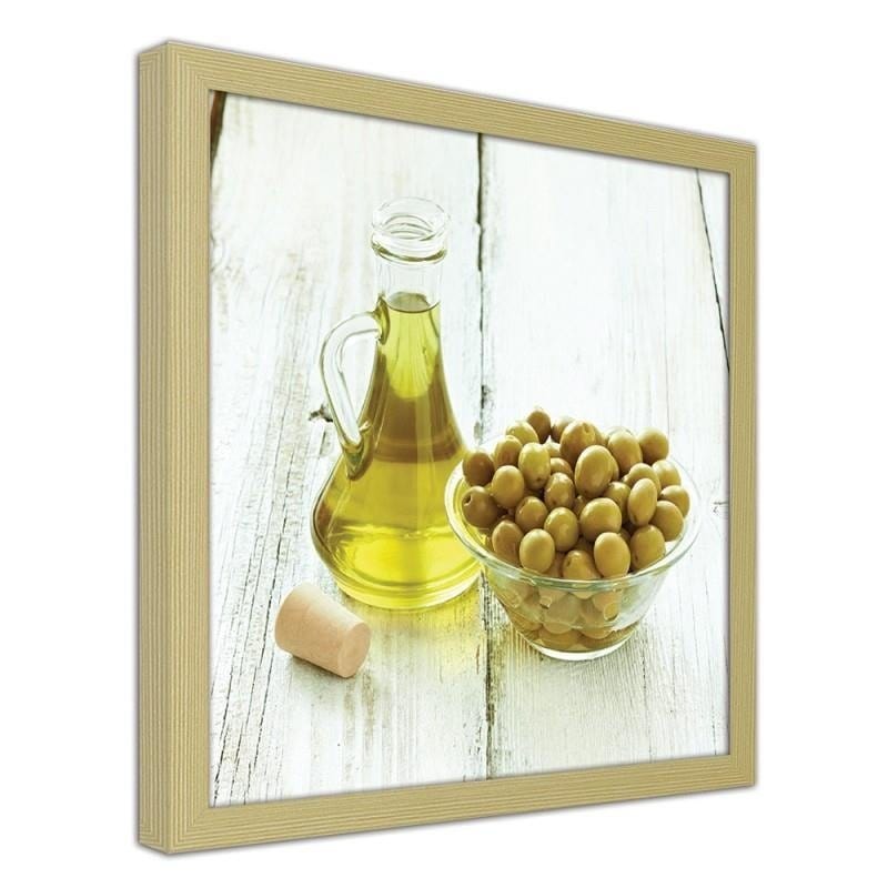 Glezna bēšā rāmī - Olives in a bowl and oil Home Trends DECO